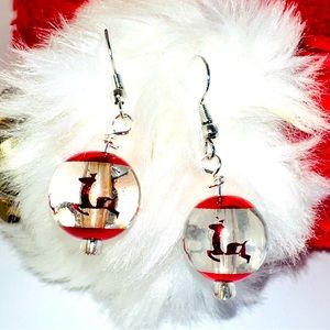 Glass reindeer ornament earrings. $7